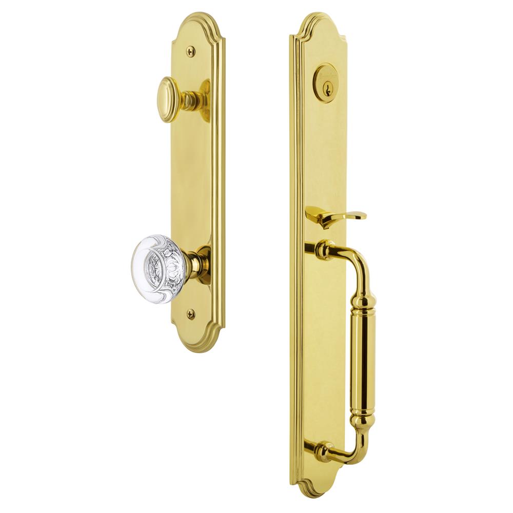 Grandeur by Nostalgic Warehouse ARCCGRBOR Arc One-Piece Handleset with C Grip and Bordeaux Knob in Lifetime Brass
